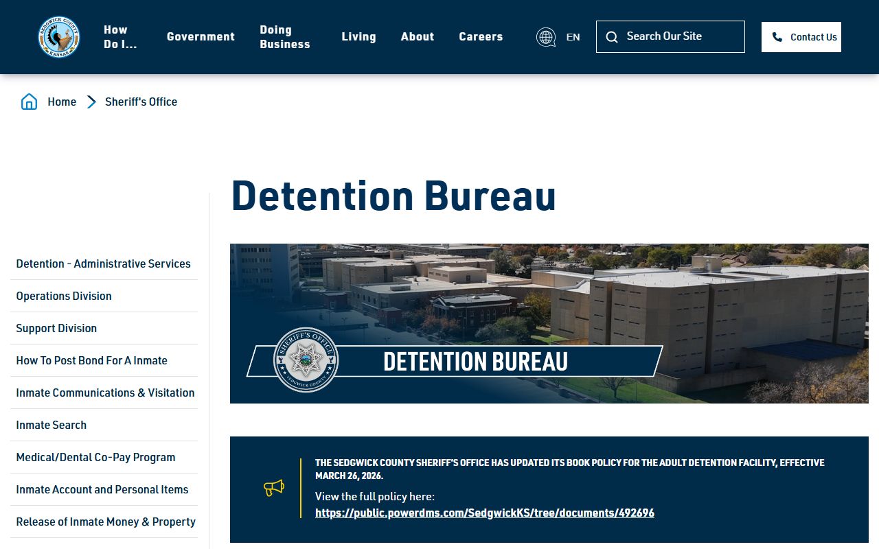 Sedgwick County Adult Detention Facility detention bureau inmate lookup overview