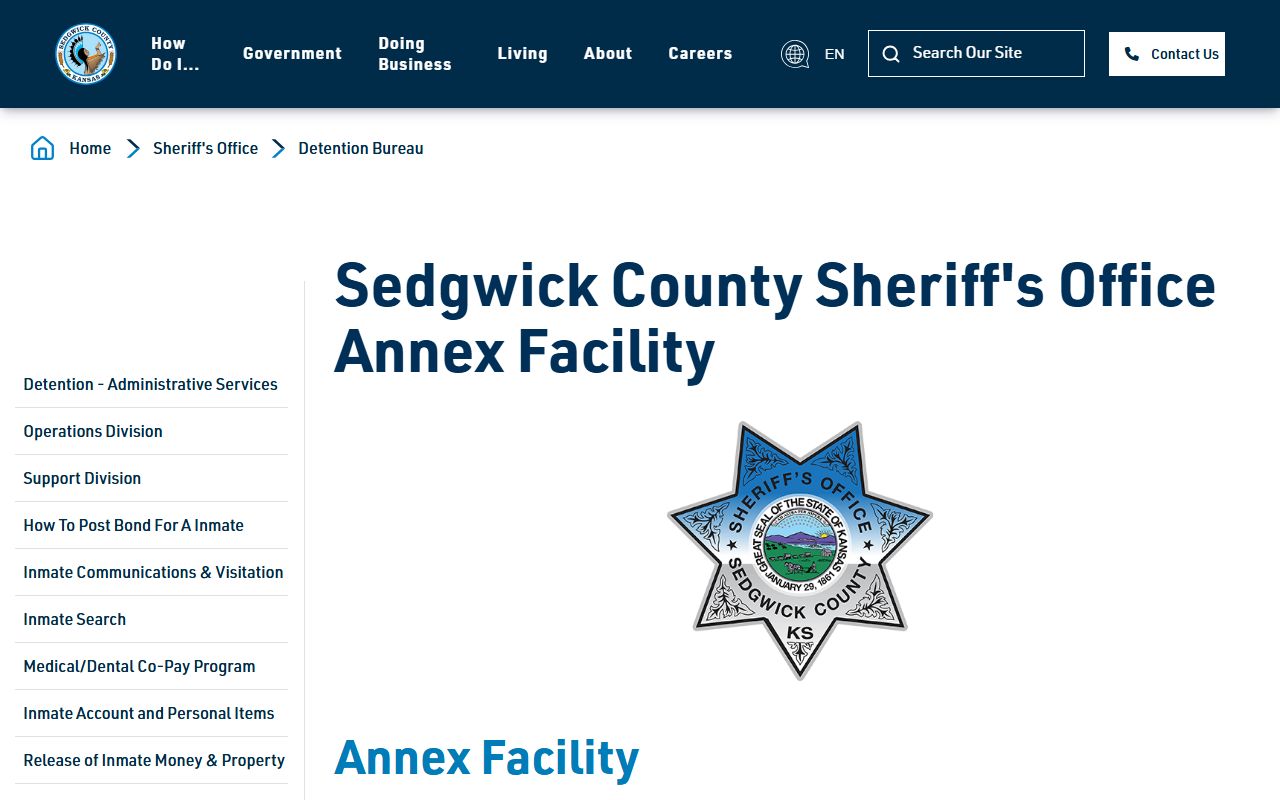 Sedgwick County Sheriff's Office Annex Facility inmate roster and capacity page