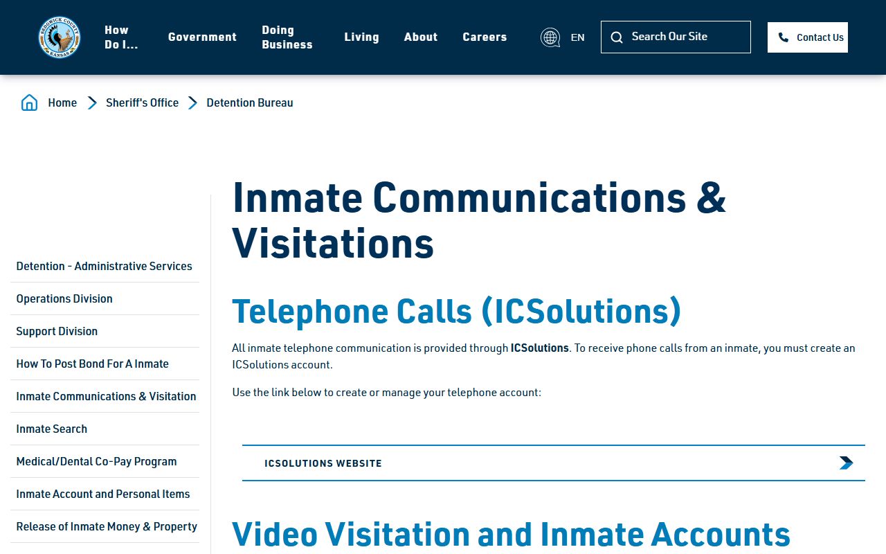 Sedgwick County Adult Detention Facility JailATM visitation and ICSolutions phone rules