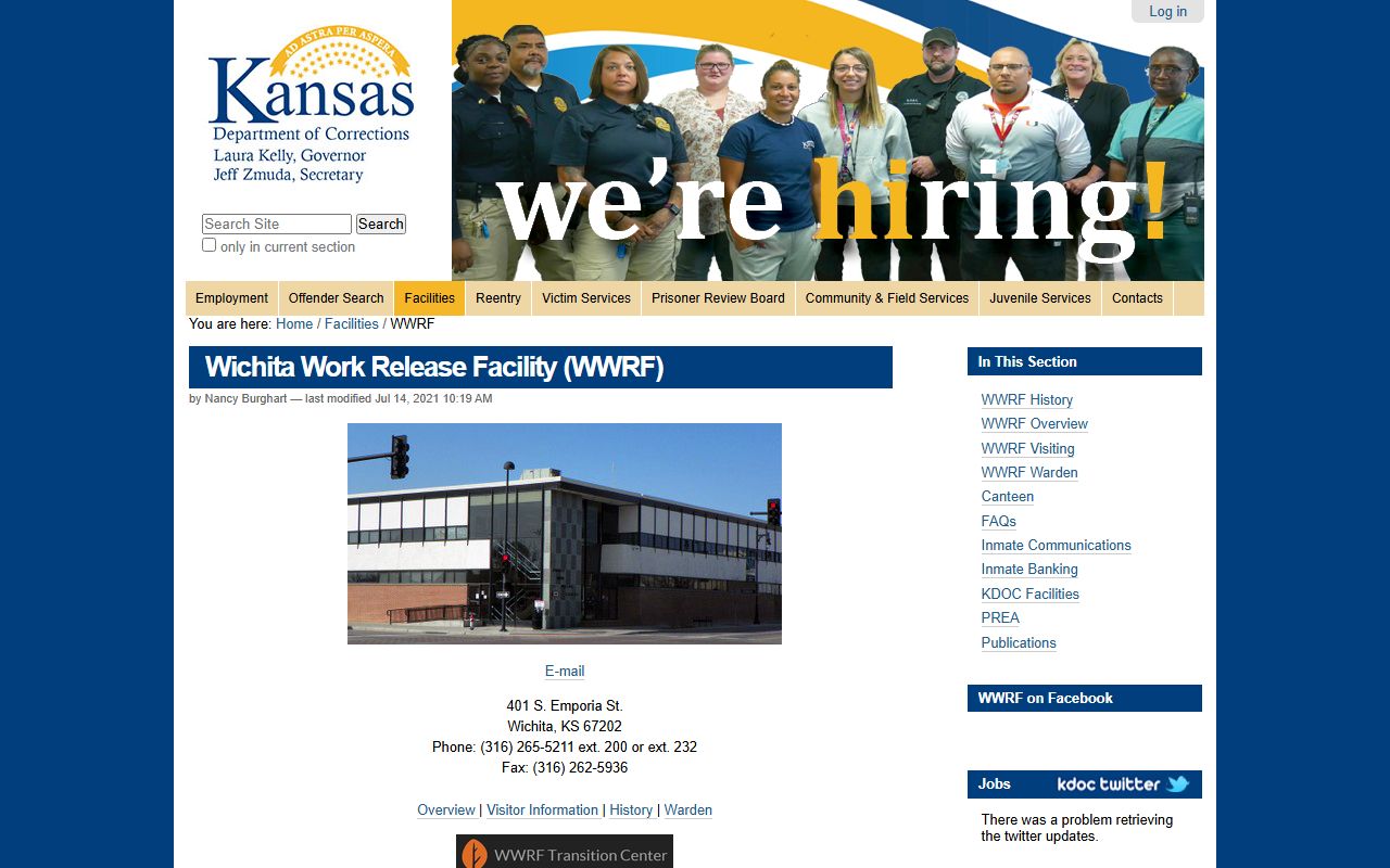 Wichita Work Release Facility KDOC inmate search overview